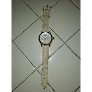 Burgi diamond watch off white rose gold band Swiss quartz stainless steel